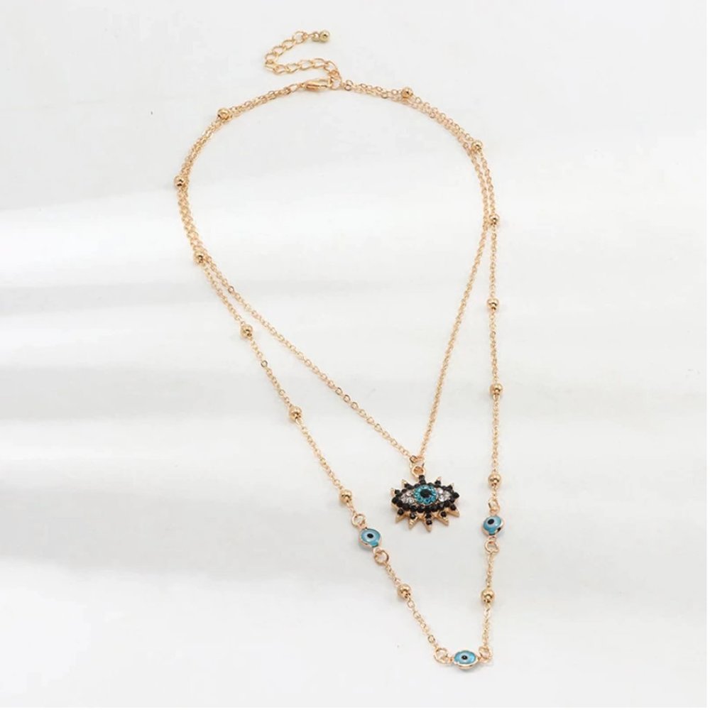 Blue Evil Eye Double Gold Necklace - Picture 2 of 6